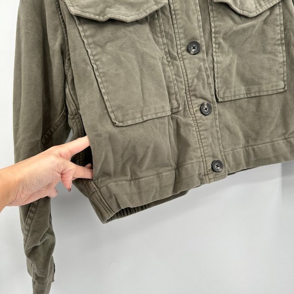 Everlane The Moleskin Utility Olive Green Distressed Cropped Jacket - Picture 7 of 9